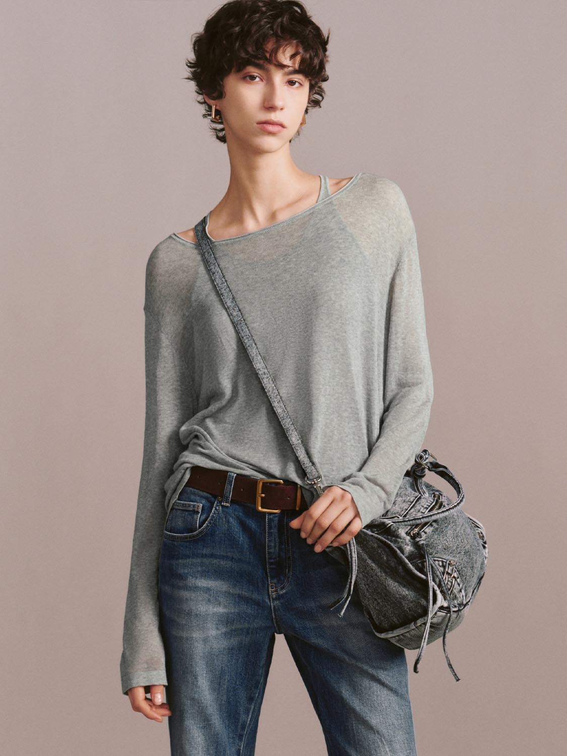 Soft Knitted Long Sleeve 2 In 1 Casual T Shirt