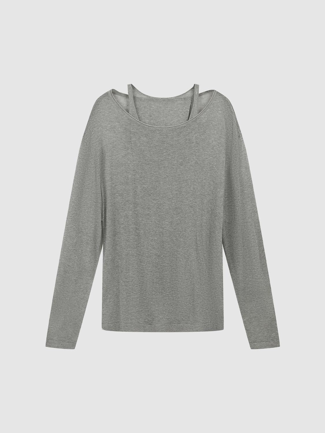Soft Knitted Long Sleeve 2 In 1 Casual T Shirt